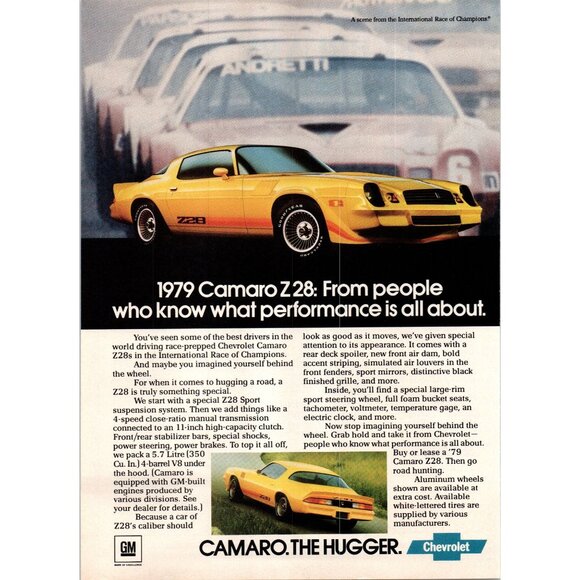 1979 Chevy Camaro Z28 IROC Vintage Print Ad The Hugger Sporrts Car 70s Wall Art - Picture 1 of 2